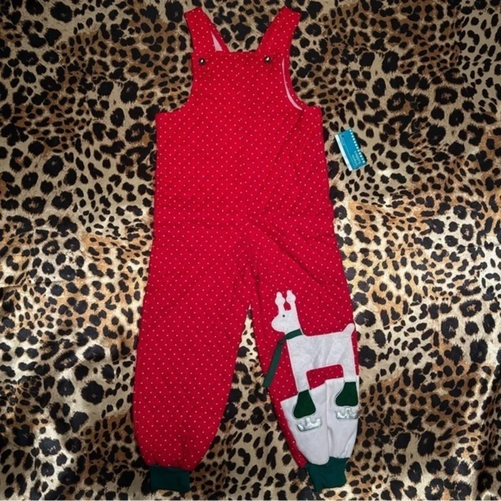 Vintage Deadstock Red Sails Holiday Reindeer Quilted Overalls